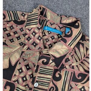 Tori Richard Hawaiian Shirt Men XLT Cotton Lawn Geometric Leaf Print Brown Black